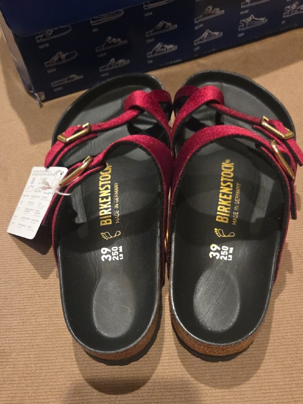 NWT Birkenstock Mayari Rivet Logo Red Velvet Crisscross Buckle Sandals - Picture 3 of 11